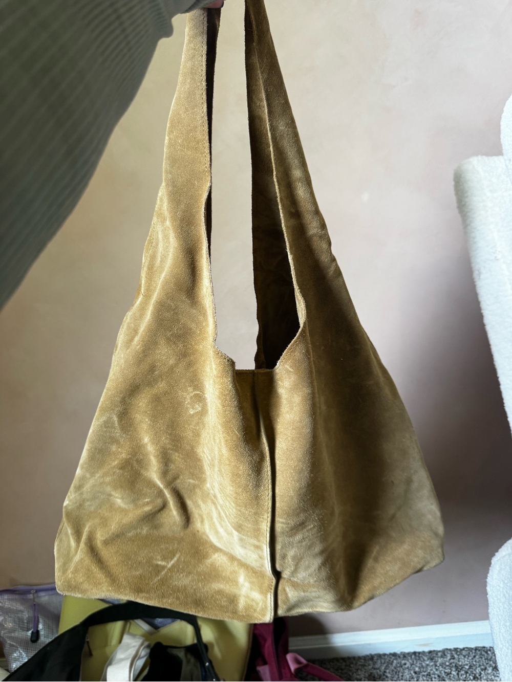 Mango Olive Suede Shoulder Tote